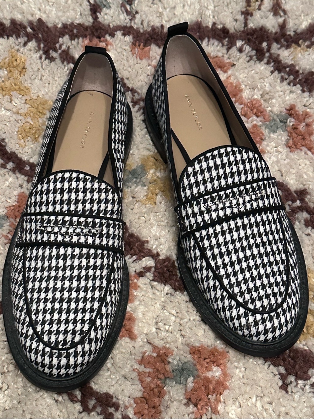 Ann Taylor Houndstooth Penny Loafers - Black & White